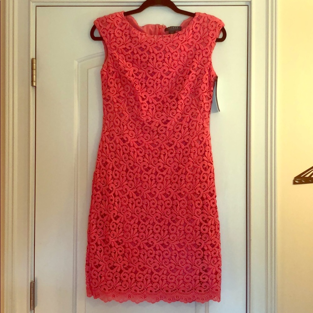 Ralph Lauren coral/nectar lace dress NWT 8